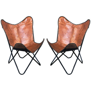 Genuine Leather Butterfly Chair Folding Lounge Modern Sling Accent Seat
